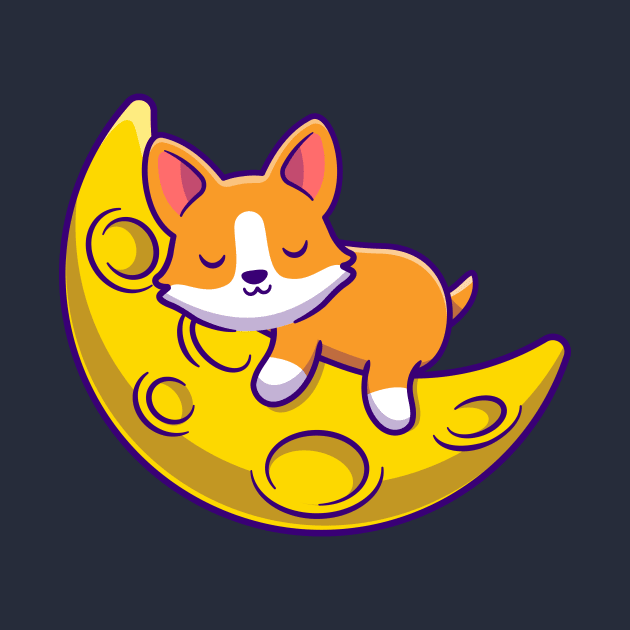 Cute Corgi Dog Sleeping On The Moon Cartoon by Catalyst Labs