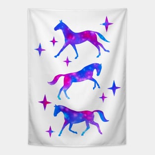 Nebula Watercolor Horses (White Background) Tapestry