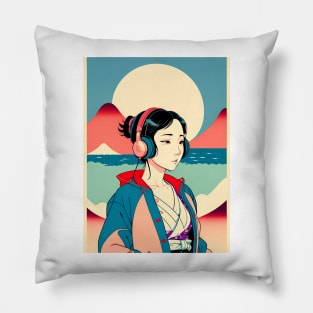 Ukiyo-e Headphone Girl #4 Pillow