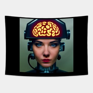 Android girl with a brain circuit Tapestry