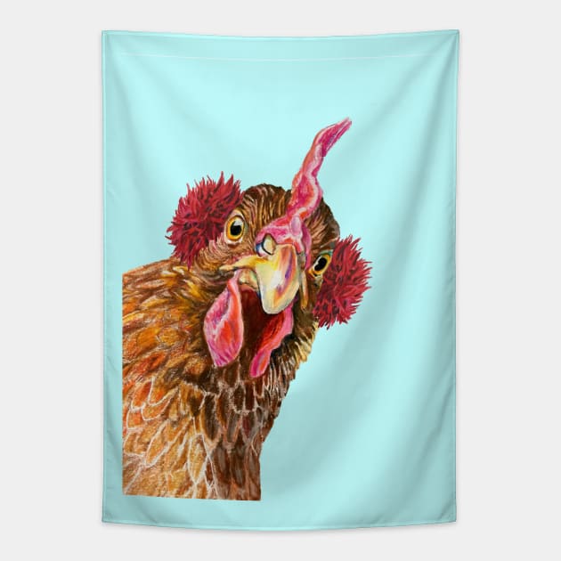 Peepen the Chicken in Earmuffs Tapestry by jenesaiscluck