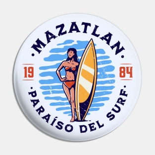 Vintage Mazatlan, Mexico Surfer's Paradise // Retro Surfing 1980s Badge B Pin