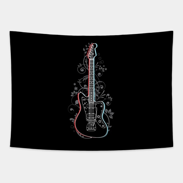 Offset Style Electric Guitar 3D Outline Flowering Vines Tapestry by nightsworthy