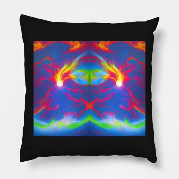 Multicolored Solar Flares 2 Pillow by BubbleMench