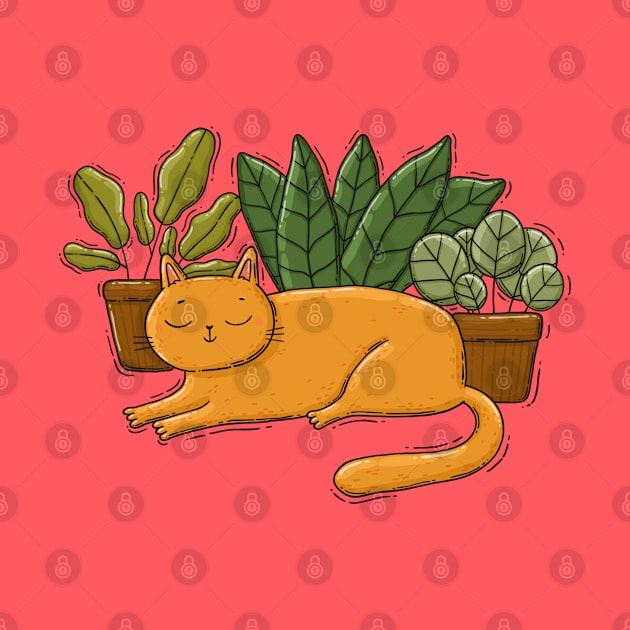 Cat and Plants by Tania Tania