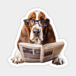 Basset hound dog reading the newspaper Magnet