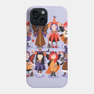 Witches dance // spot illustration // lilac background red orange and purple halloween fantasy costumes Phone Case