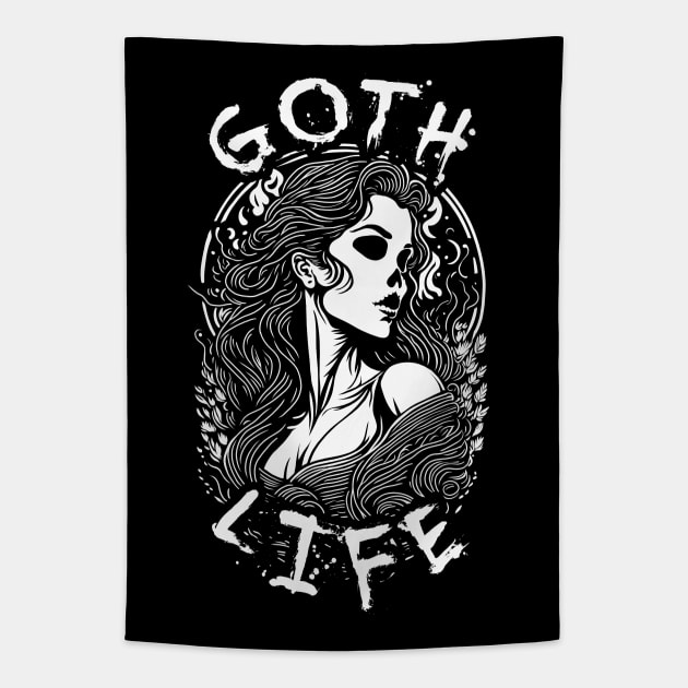 Gothic Skull Girl Portrait - Goth Life Tapestry by TMBTM