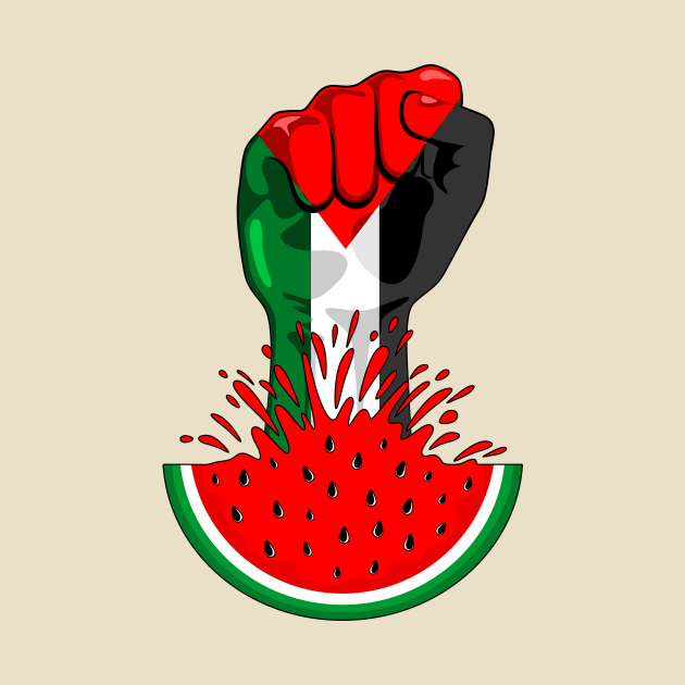 Palestine Flag on Revolution Fist Symbol of freedom coming out from a Watermelon by BluedarkArt