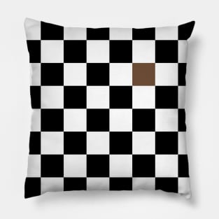 Checkered Black and White with One Coffee Brown Square Pillow