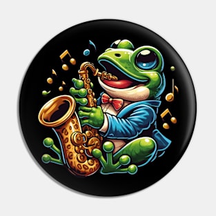 Croakin' Melodies: Frog Saxophone Player T-Shirt Pin