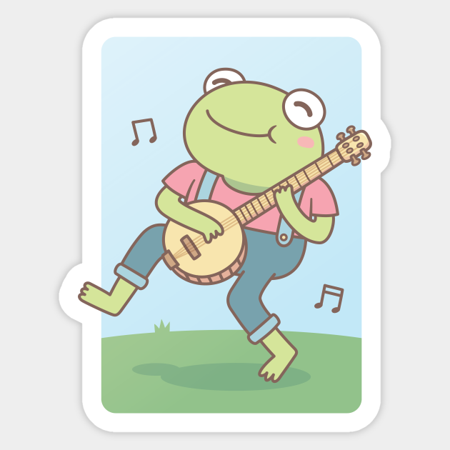 Cute Happy Banjo Frog Doodle - Cute Frog - Sticker | TeePublic