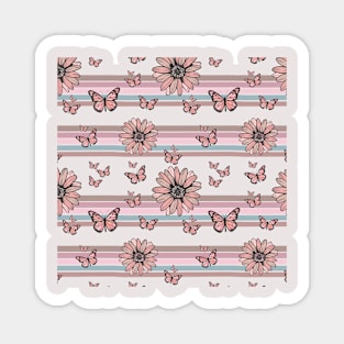 Retro Daisies floral pattern design with butterflies Magnet