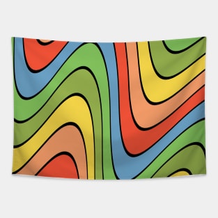 Fun Wavy Retro 70s Colorful Tapestry