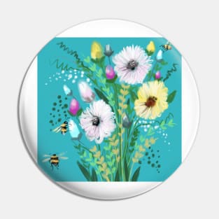 Turquoise flower Meadow Pin