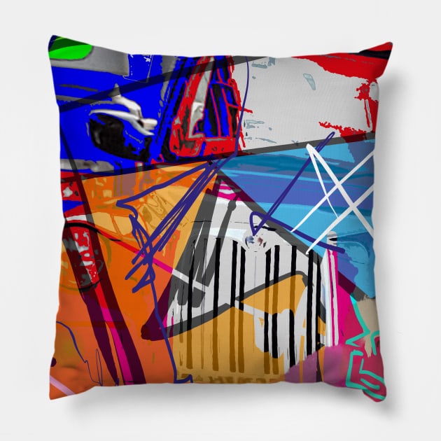 Blue and orange abstract London Pillow by sukhpalgrewal