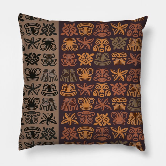 Mid Century Tiki Mask Pattern Colors Pillow by PauHanaDesign