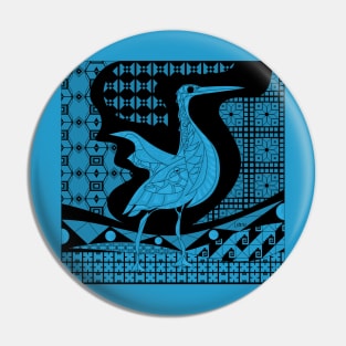 egret bird in talavera nest in mexican pattern art ecopop in blue Pin