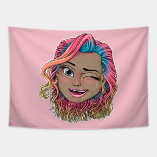 Reva Prisma winking face emoji Tapestry