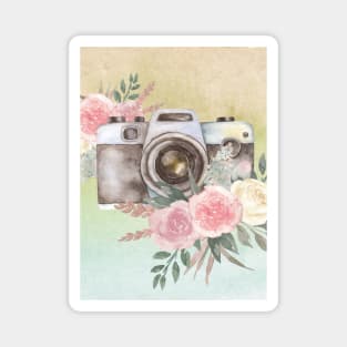 Grey Vintage Camera With Flowers Magnet