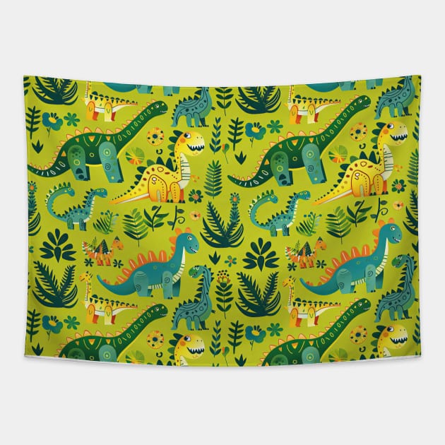 Delightful Dinosaurs in Enchanted Garden Pattern Tapestry by star trek fanart and more