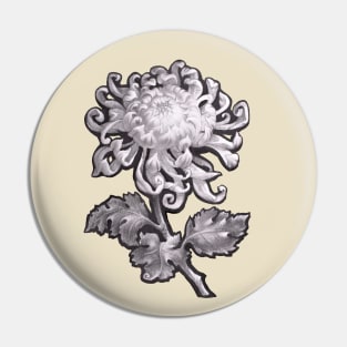 Elegant Chrysanthemum Flower Pencil Drawing - Monochrome Art Pin