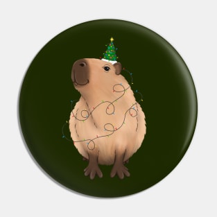 Christmas light up Capybara with string lights and a tree hat Pin