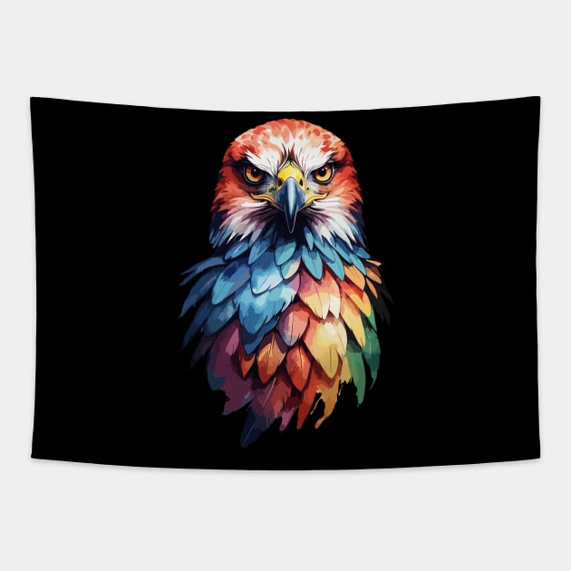 Colorful Red Tailed Hawk Portrait Design Tapestry by TF Brands