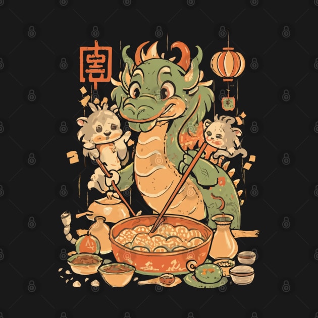 Dragon Dumpling Delight, Chinese Cartoon Style by SimpliPrinter