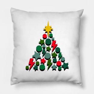 Red and Green Christmas Tree, Lightning, Star and Baubles Pillow