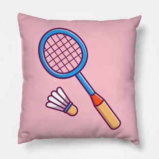 Racket And Shuttlecock Cartoon Pillow