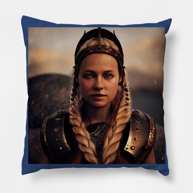 Viking Shield Maiden Pillow by Grassroots Green