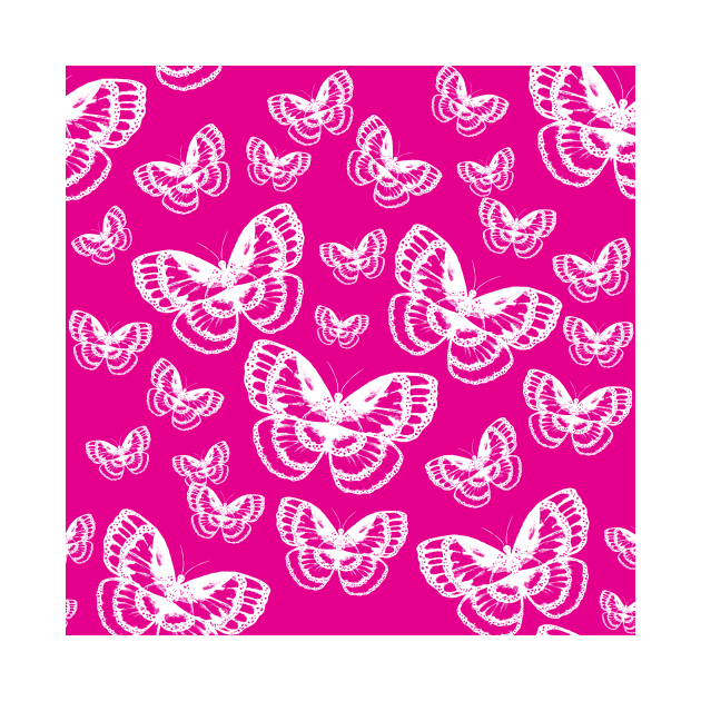 White Butterflies on Pink Pattern by ZeichenbloQ