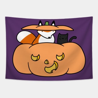 Halloween Fox and Black Cat Tapestry