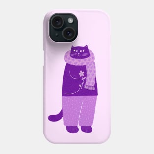 Cute purple cat with heart scarf and flower Phone Case