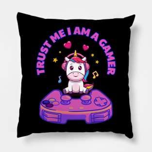 Trust Me I Am A Gamer - Pink Unicorn Design With Controller Pillow