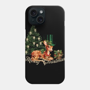 Merry Christmas, cute little fawn with hat and christmas tree Phone Case