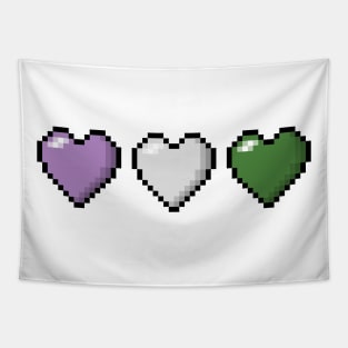 Row of Three Genderqueer Pride Flag Pixel Hearts Tapestry