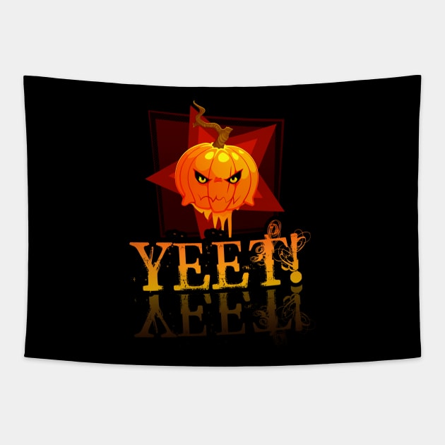 Jack O Lantern Yeet - Angry Halloween Pumpkin - Trendy Saying Tapestry by MaystarUniverse