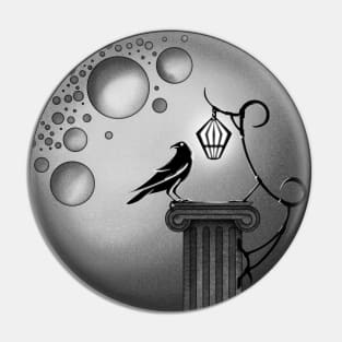 Crow and Moon - Black and White Pin