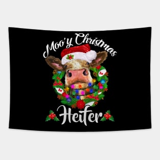 Moo_y Christmas Heifer Funny Farmer Gift Tapestry