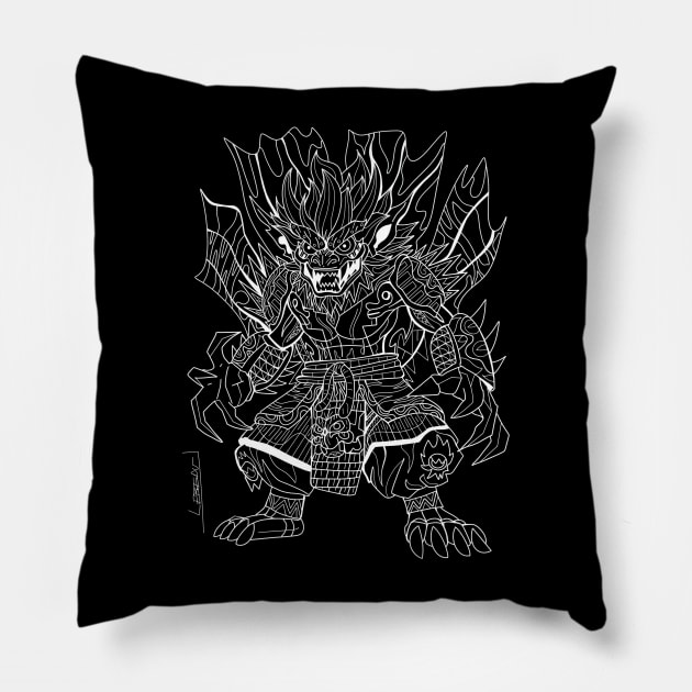 demon mexican yokai samurai ecopop art Pillow by jorge_lebeau