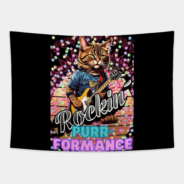 "Gato Rockero: Rockin' Purrformance" Tapestry by LionCreativeFashionHubMx