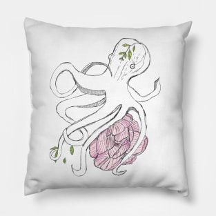 Octopus with pink peony Pillow