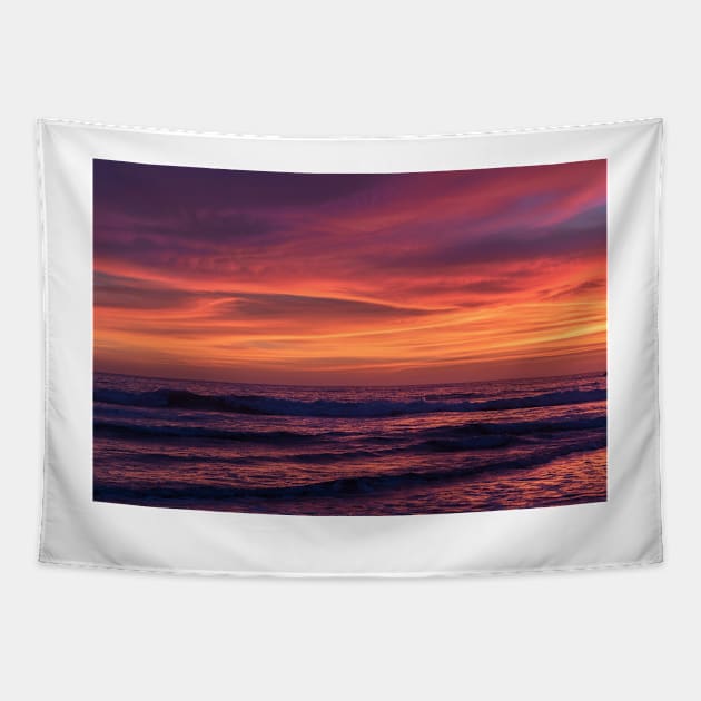 Colorful beach sunset Tapestry by blossomcophoto