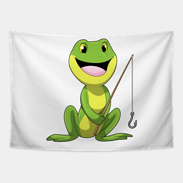 Frog at Fishing with Fishing rod Tapestry by Markus Schnabel