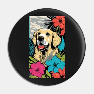 Golden Retriever Dog Vibrant Tropical Flower Tall Retro Vintage Digital Pop Art Portrait 2 Pin