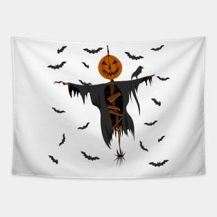 Happy Halloween Themed, Pumpkin Scarecrow illustration, Spooky Vibe Gift, Scary Design Tapestry