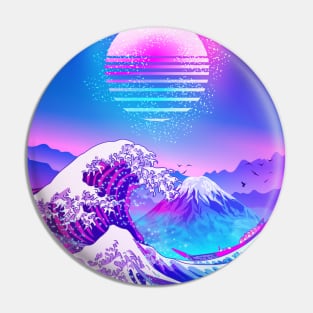 Great Wave off Kanagawa Synthwave GALAXY Pin