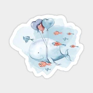 Cute watercolor birthday whale illustration Magnet